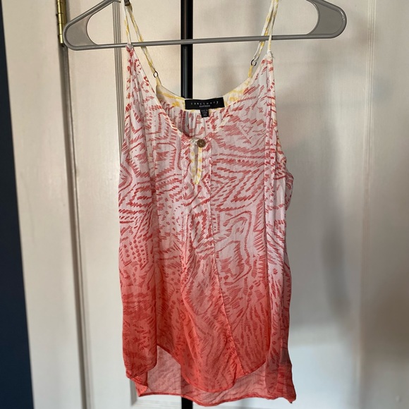 Sanctuary Printed V Neck Cami Tank w/Contrast Border, Pink/Yellow, Size XS - Picture 9 of 9